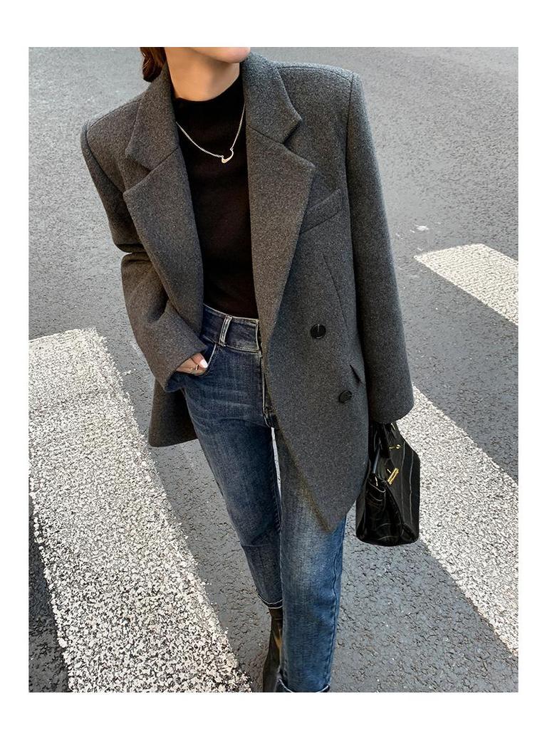 Women's Plus Size Retro British Woolen Suit Jacket - Winter 2026 New Style