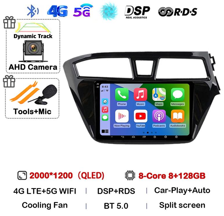 Android 14 Carplay Auto WIFI+4G For Hyundai I20 RHD 2015 2016 2017 2018 Car Radio Multimedia Player Stereo Head Unit 2din Audio