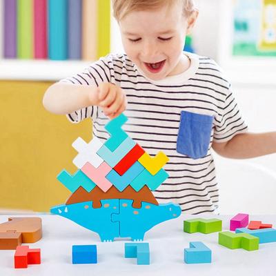 Giocattoli per bambini Montessori Blocchi di equilibrio in legno Bambini Animali Dinosauri Giochi di costruzione Giochi di impilamento Apprendimento Giocattolo educativo Regali per bambini