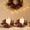2Pcs Artificial Pinecone Christmas Wreath, Christmas Floral Candle Holder, Tabletop Home Decor Ornament, Festive Atmosphere Decoration