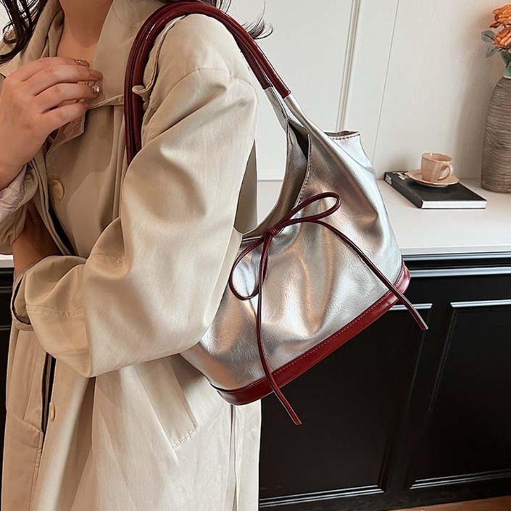 Korean Style Cloth Bow Shoulder Bag Handbag Underarm Bag Versatile Canvas Tote Bag Women