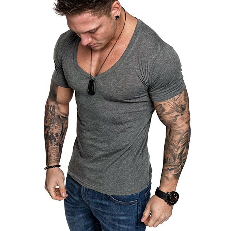 High-quality Men's Slim V Neck Short Sleeve Muscle Tee T-shirt For Casual Wear