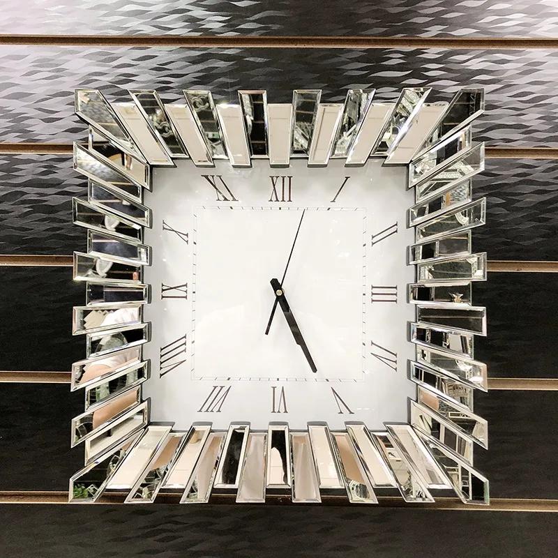 

Diamond Silver 3D Wall Clock Modern Design Luxury Crystal Big Size Mirror Clocks Wall Home Decor Living Room Decoration Gift 50CM серебряный
