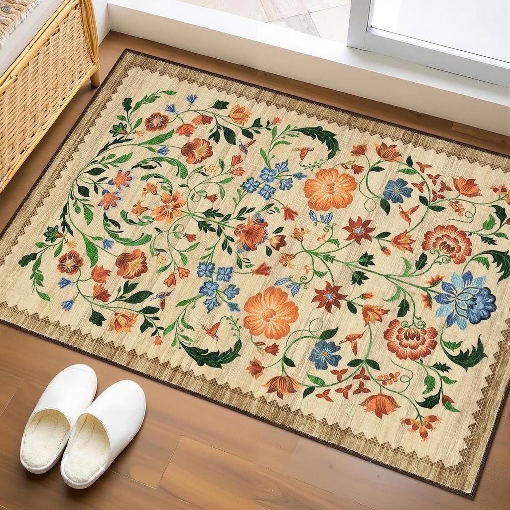 Floral Print Entrance Mat Carpet Living Room Dining Room Laundry Floor Mat Bath Balcony Hallway Non-slip Door Mat