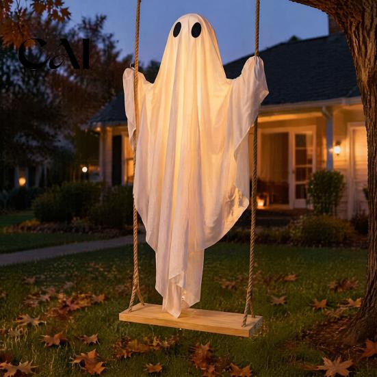 Beleuchteter Weißer Geist mit Fernbedienung Große Hängende Schaukel Halloween-Dekoration Und Lichterkette für Herbstpartys Licht, Outdoor Gruselig