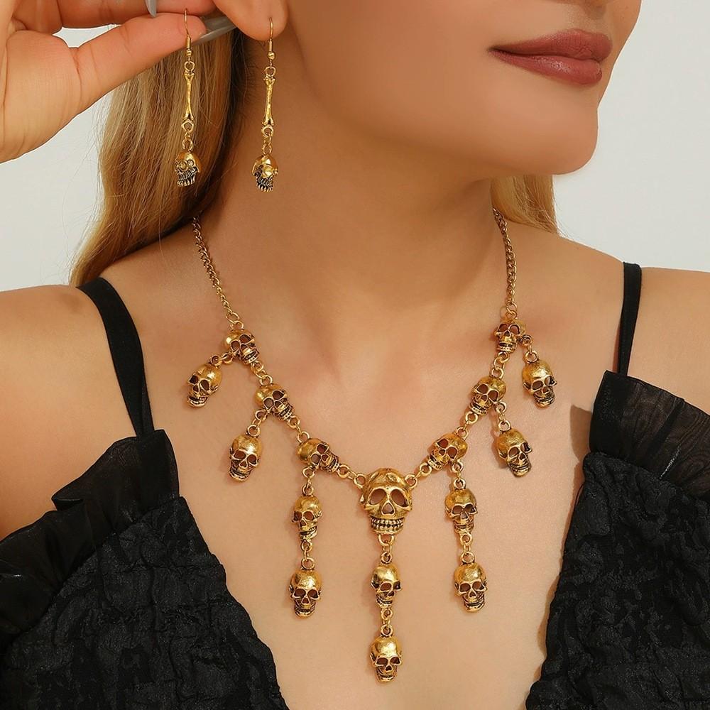 Necklace Gothic Skeleton And Earrings Set With Alloy Material For Halloween Festivities And Style Alternative
