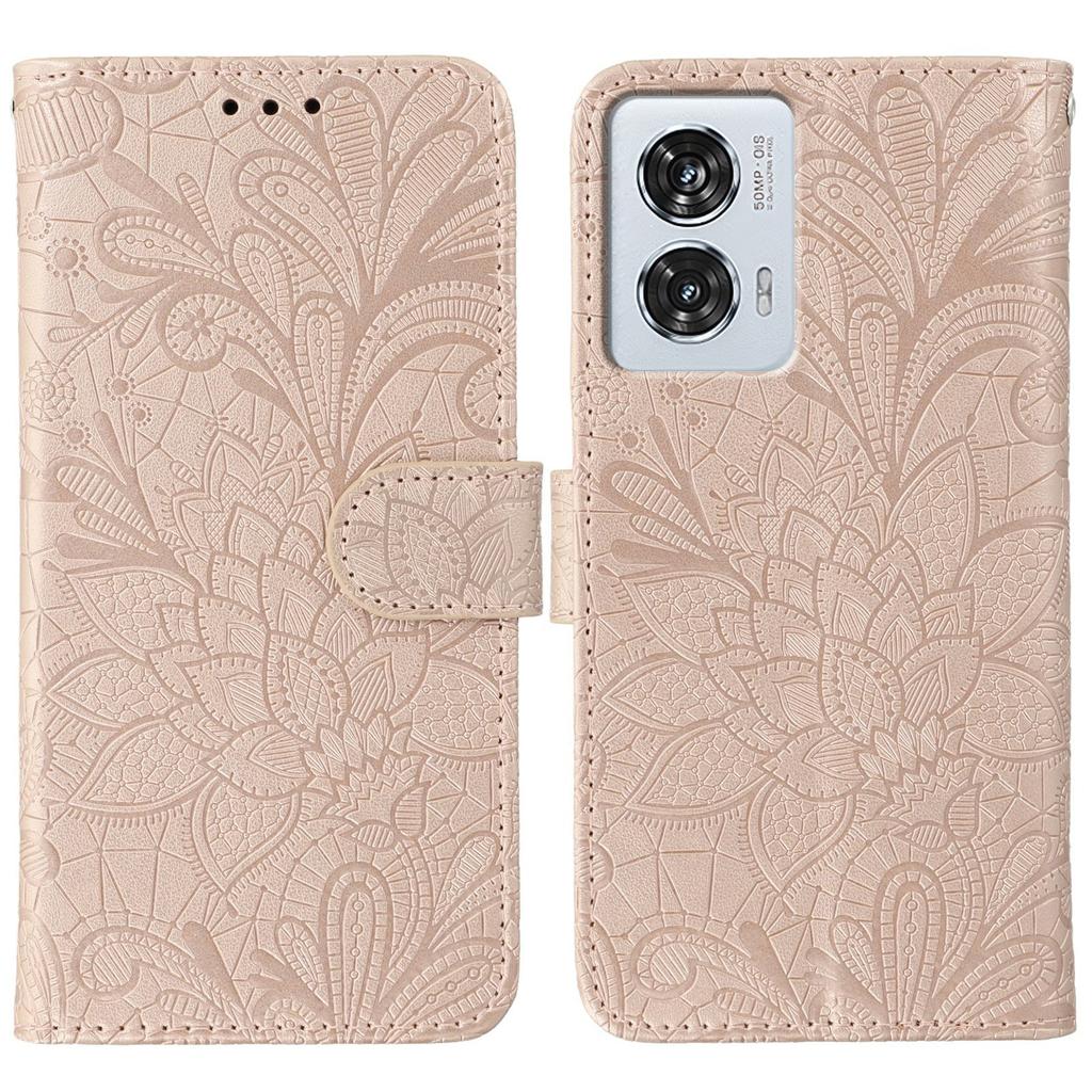 For Motorola Edge 50 Fusion 5G Case Lace Flowers PU Leather Flip Wallet Phone Cover