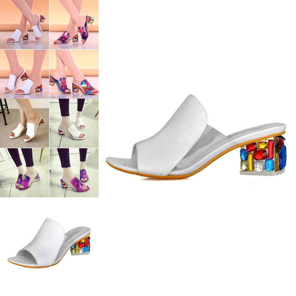 Premium Quality Womens Crystal Heeled Slippers With Peep-toe Ideal For Casual Wear