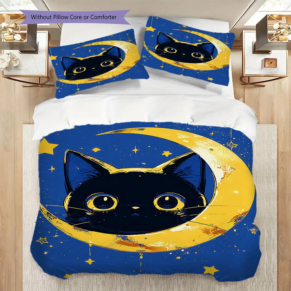 Set Copripiumino Trapuntato con Motivo Gatto Nero Federa Decorazione per la Casa Regalo di Compleanno (1 * copripiumino + 2 * federa, senza nucleo)