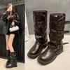 Retro Belt Buckle Trouser Boots Women's 2025 Autumn and Winter New Models But Knee High Knight Boots Slim Pile Boots