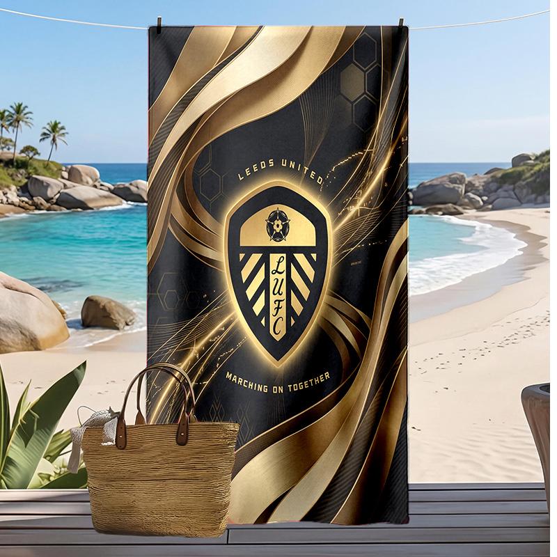 Leeds United Fußball-Druck Strandtuch, Großes Weiches Schnelltrocknendes Handtuch für Strand Camping Schwimmen