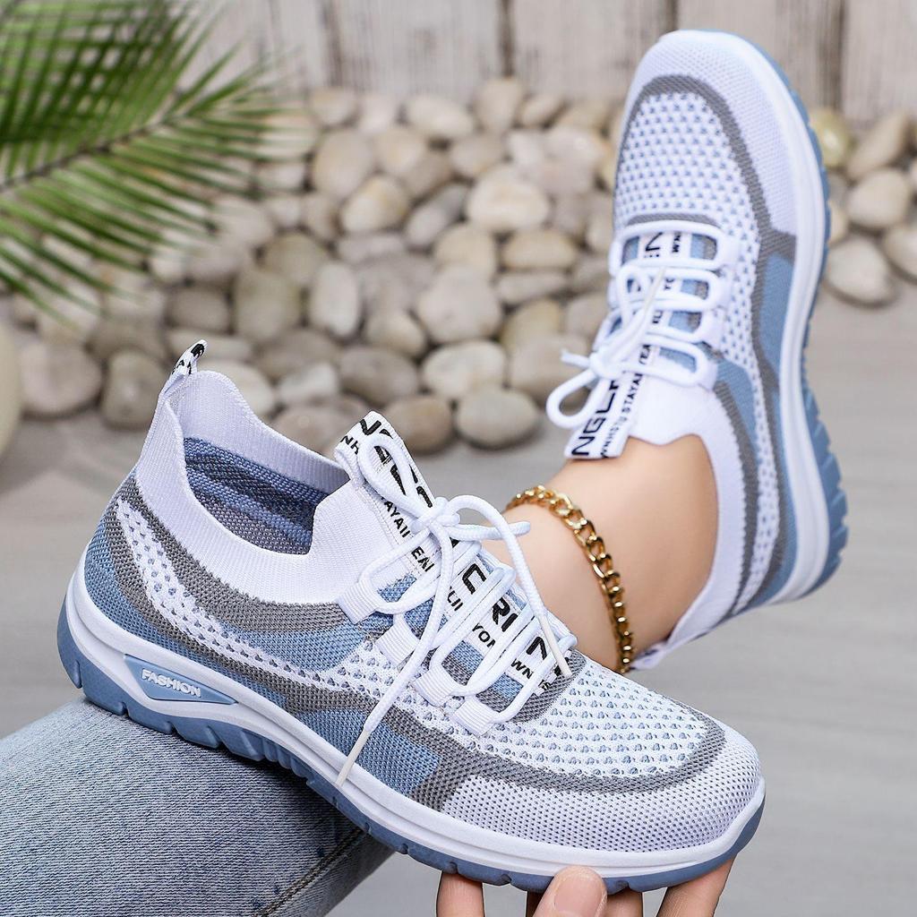 Sneakers Casual Leggere da Donna Taglie Forti - Design a Strisce Color Block Gradiente, Suola Morbida in PVC e Tomaia in Tessuto Traspirante per Camminare, Viaggiare