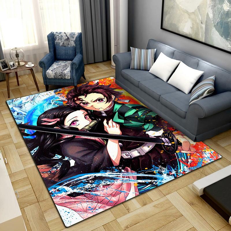 Tanjiro Kamado Nezuko Kamado Washable Non-Slip Rug Carpet Larget Floor Mat Bedroom Home Decor LXRa3
