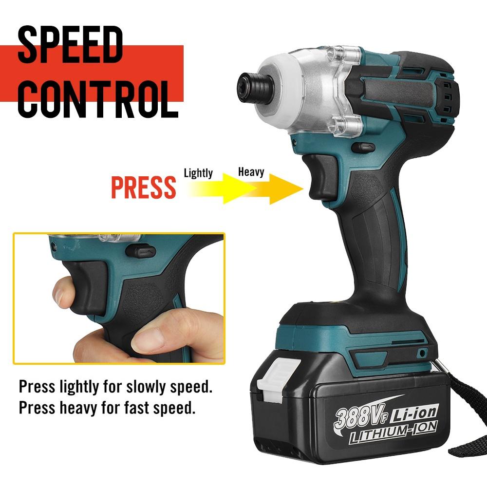 388vf 800N.M Brushless Cordless Electric Impact Driver 1/4"" Screwdriver Driver Wrench Power Tools with 2 Battery