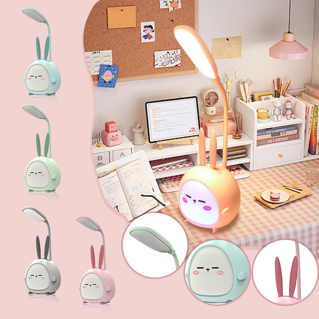 USB Rechargeable LED Desk Lamp with Adjustable Neck and Cute Bunny Design for Bedroom Office Study Table Lighting
