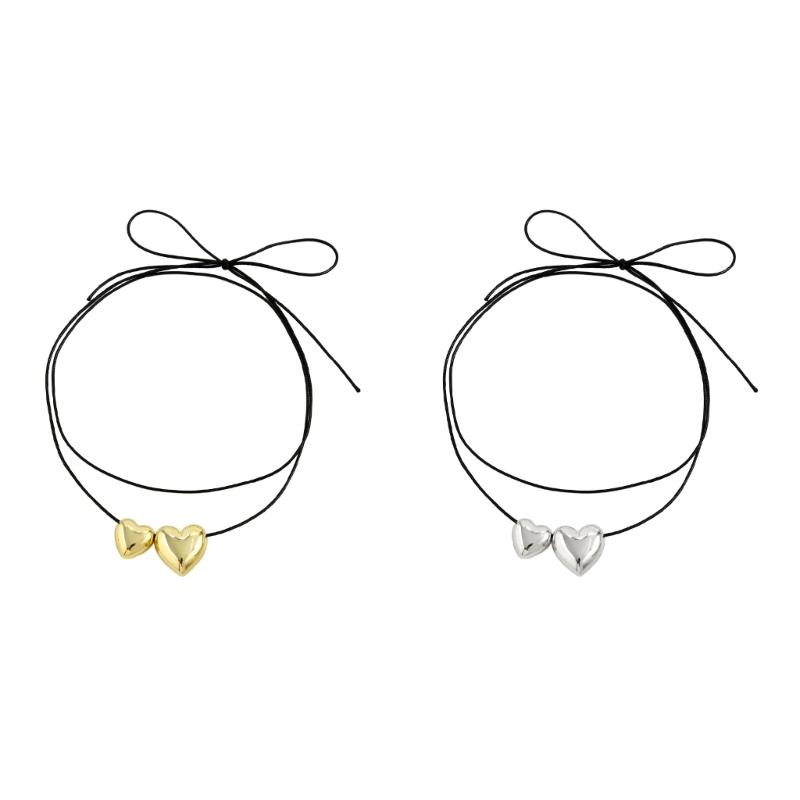 Elegant Heart Pendant Neck Chain Adornment Unique Bowknot and Heart Pendant Necklace Simple Clavicular Chain Accessory