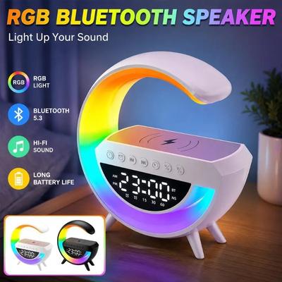 Haut-parleur Bluetooth Chargeur sans fil Lampe de table Réveil RGB Boîte de son LED Portable Mini Haut-parleur de fête