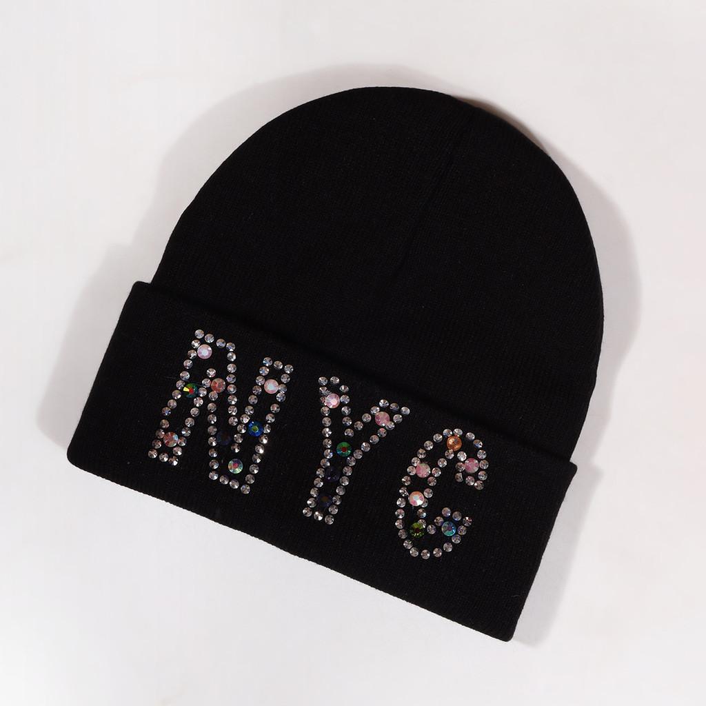 Rhinestone Nyc Letters Knit Hat For Unisex Autumn Winter Warm Cap Fashion Gift