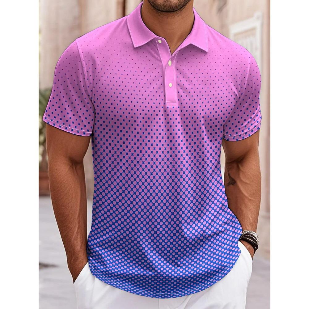 Men s Polo Shirt Gradient 3D Print Men s Tops Outdoor Casual Button Lapel T-Shirt Street Fashion Men s and Women s Loose Clothing S