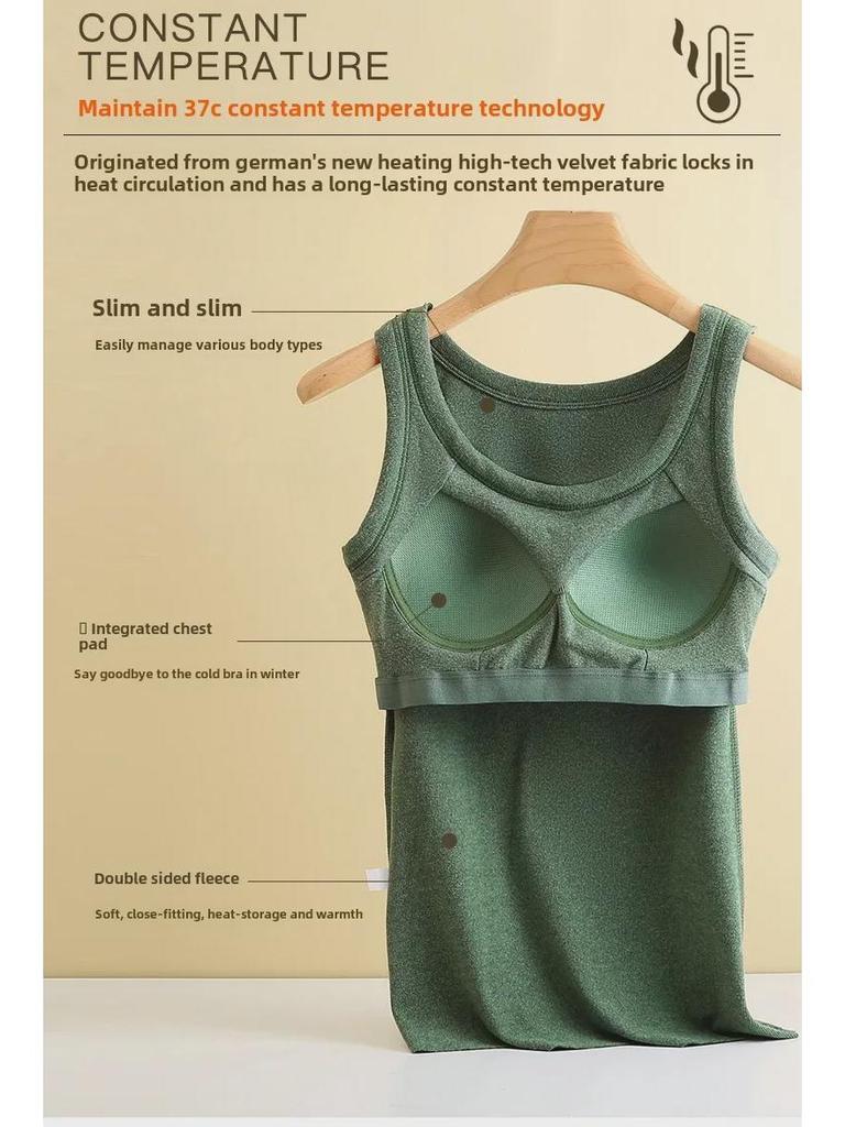 Women's Round Neck Tie Warm Vest with Chest Pad and Velvet Lining Winter Base Layer