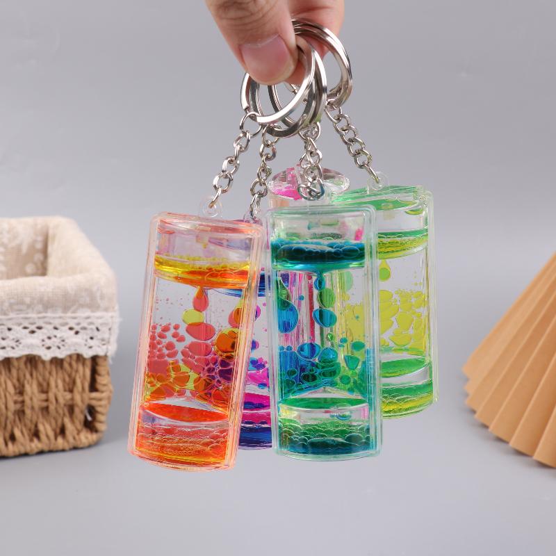 Dynamic Liquid Timers Key Chain Colorful Motion Bubbler Hourglass Keyring Bag Charm Decor