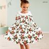 Kids Long Sleeve Christmas Dress, Fall Maple Leaf Print Faux Fur Collar Bow Decor Princess Dresses for Girl Holiday Party Wear