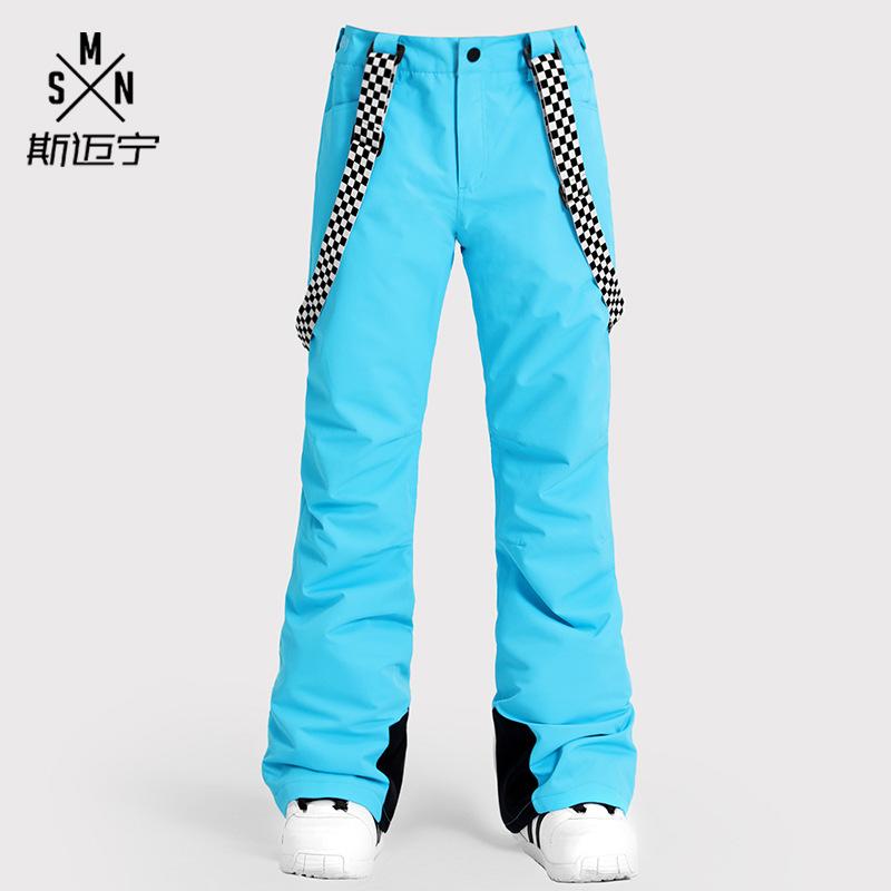 Damen-Skihose, winddicht und wasserdicht, Thermo-Hosenträger, Outdoor-verdickte Double-Board-Snowboardhose XL blau