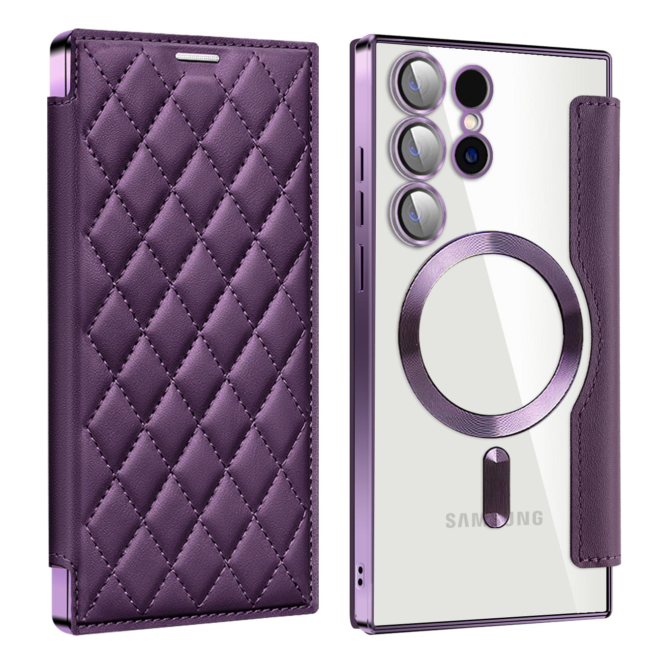 

For Samsung Galaxy S24 Ultra Case Anti-Drop PU Leather Phone Cover Compatible with MagSafe Purple