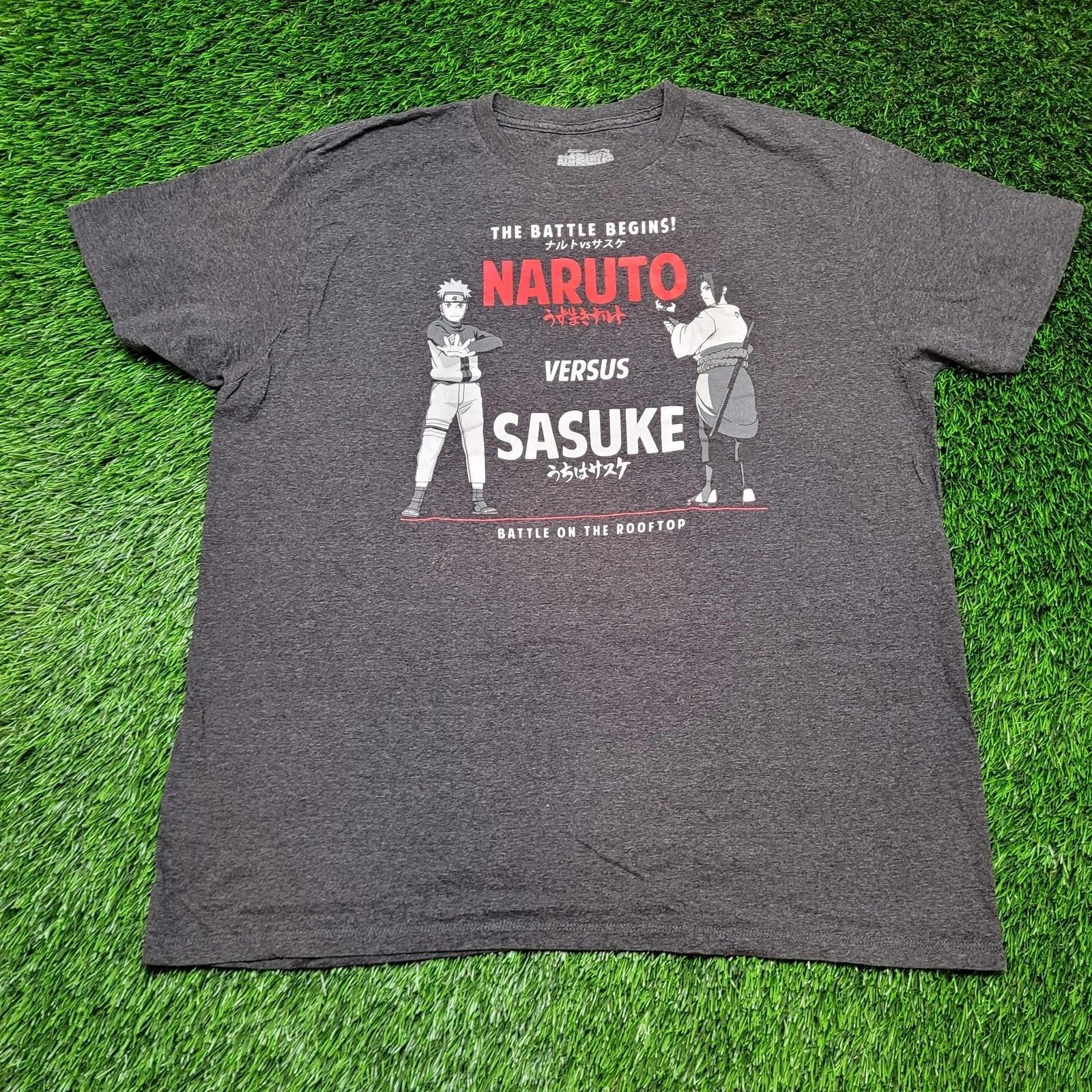 Naruto Shippuden Naruto vs Sasuke Rooftop Battle Anime T-Shirt Mens XL 2XL