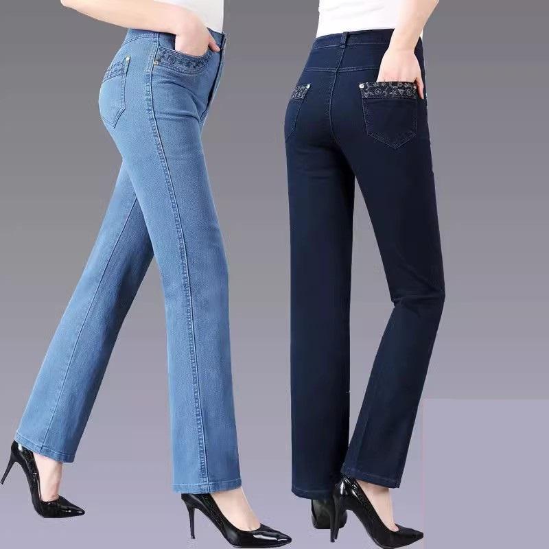 Nadměrné džíny Mother s jarní výšivkou kapes, s vysokým pasem, volné kalhoty s rovnou nohavicí, dámské ležérní džínové kalhoty