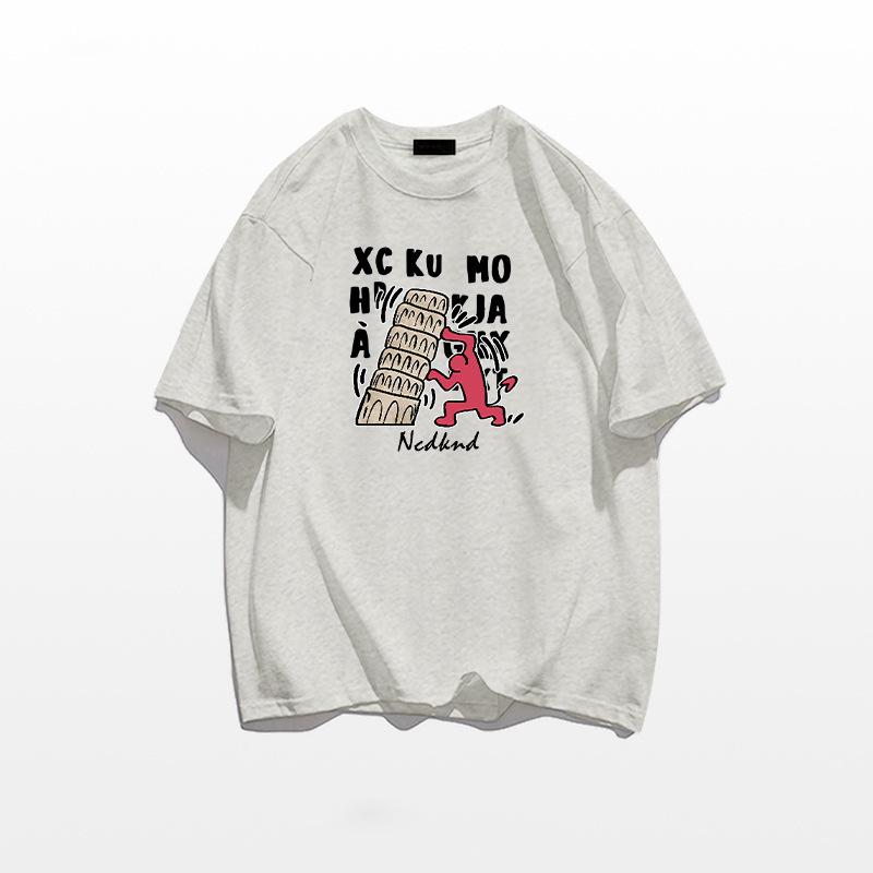 2025 Women's White Pure Cotton Short-Sleeve T-Shirt - Casual American High Street Style