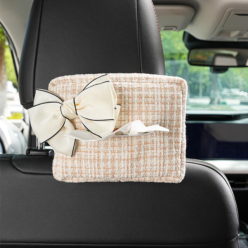 Scatola porta fazzoletti per auto Carino fiocco scatola da pompaggio per schienale seggiolino auto Borsa porta fazzoletti per auto di pregio