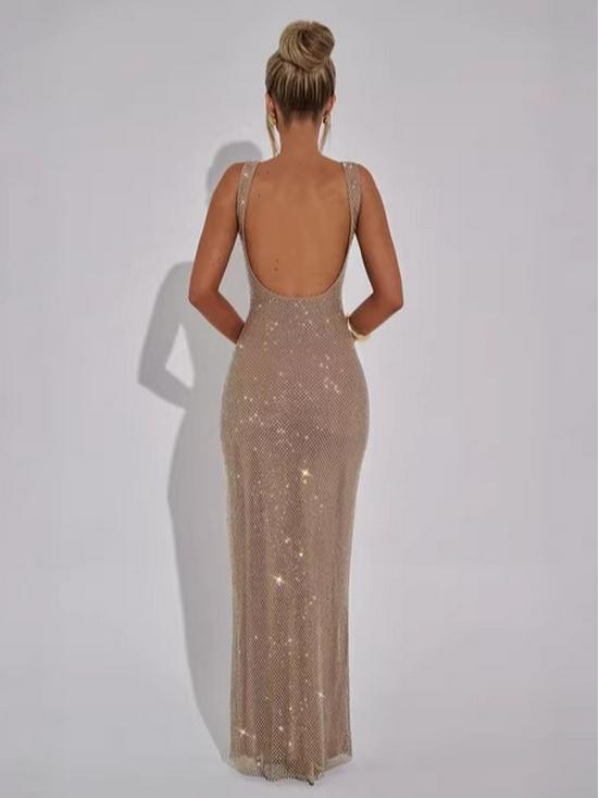 2026 European & American Summer Backless Sequin Evening Gown with Spaghetti Straps