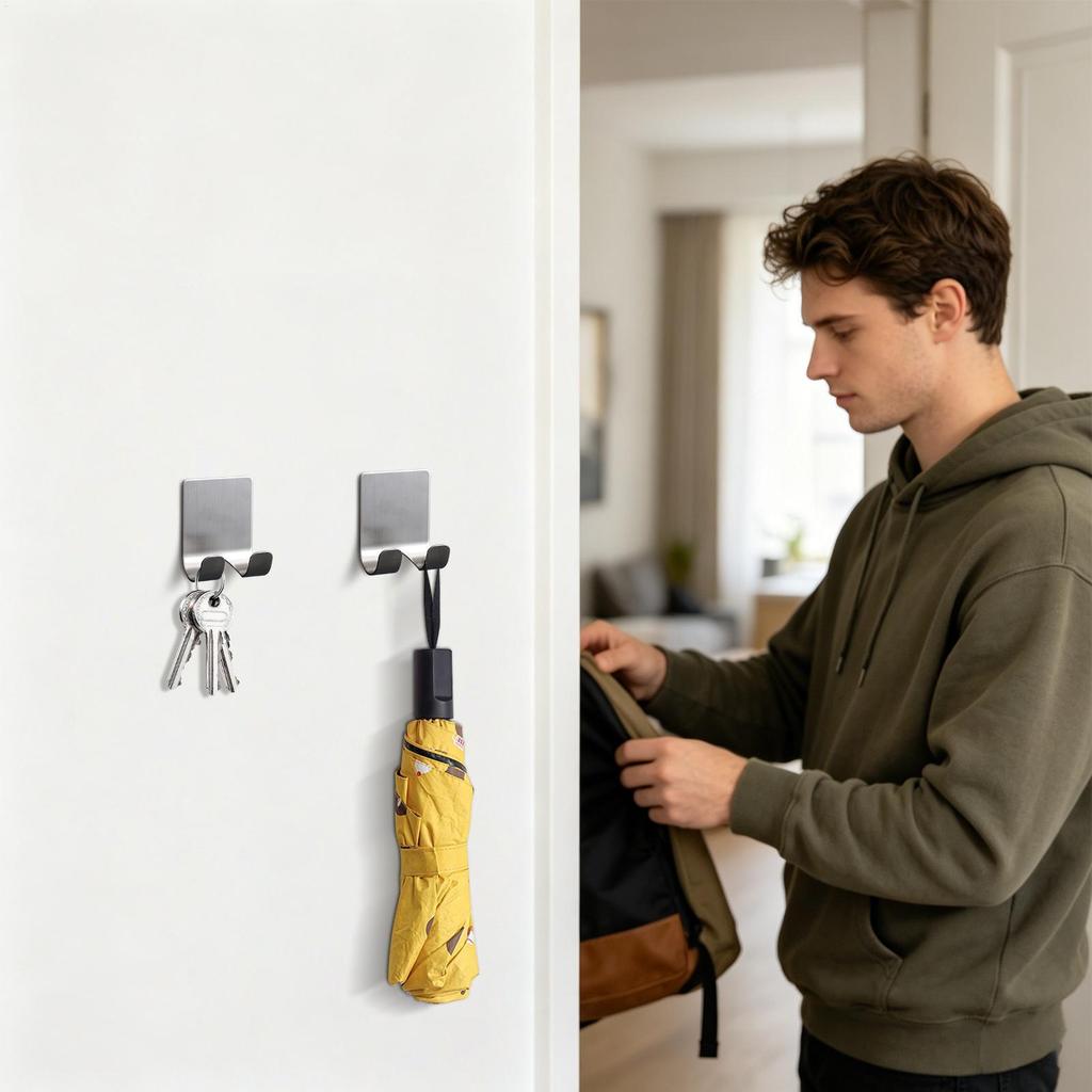2 Pieces Shower Razor Holder Stainless Steel Adhesive Wall Storage Hanger Punch Free Shower Organizer Hook for Home Bathroom