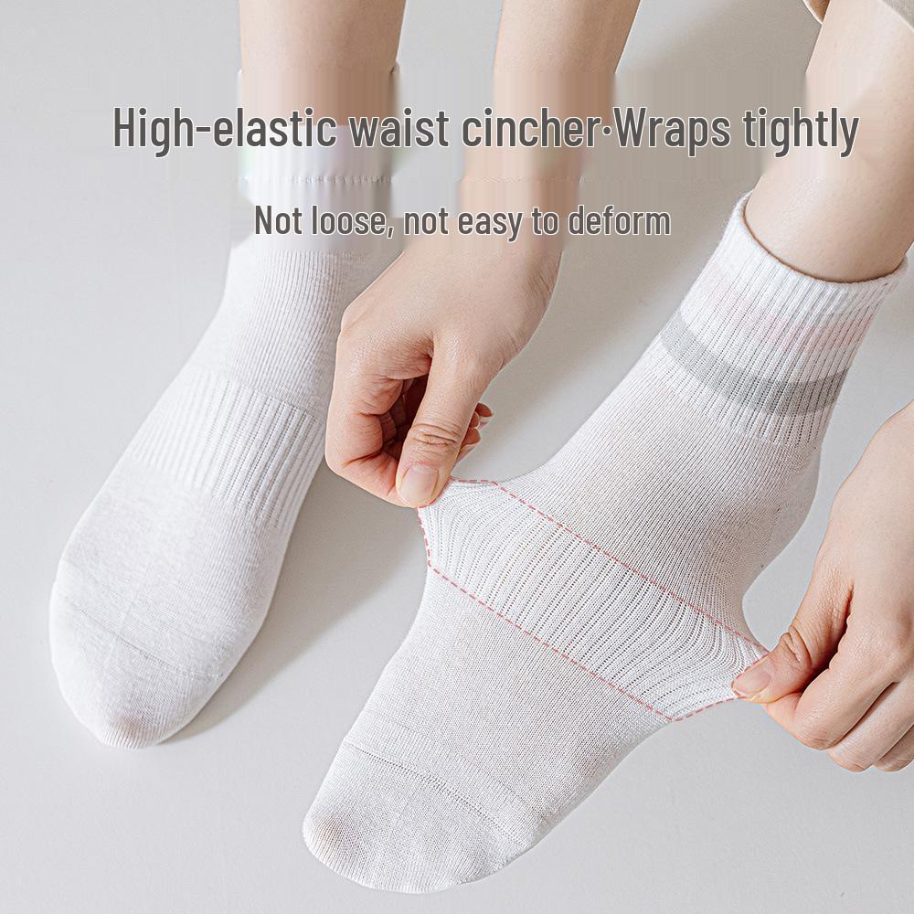 Women's Cotton Mid-Calf Socks - Antibacterial, Sweat-Absorbing, Deodorant, Casual Sport Striped for Spring/Summer