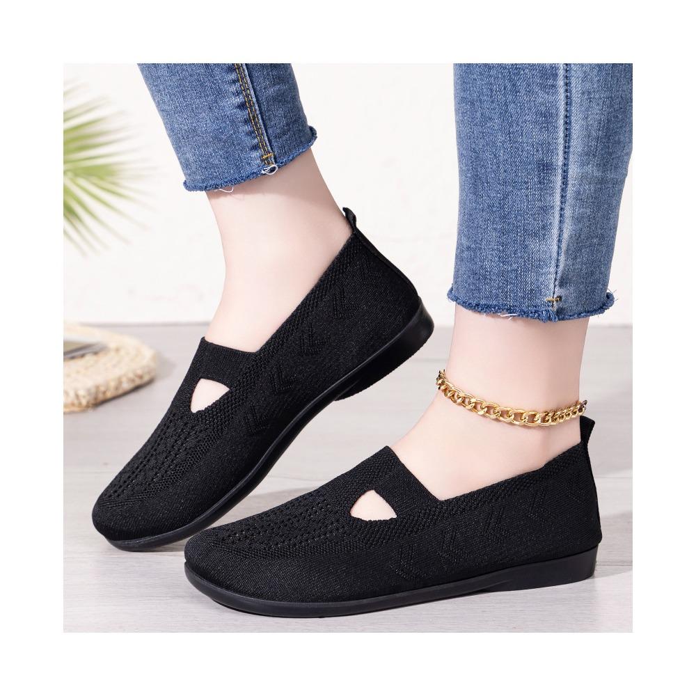 Women's Breathable Mesh Flying Woven Flats, Summer Casual Slip On Shoes, Lightweight Fashion Walking Shoes