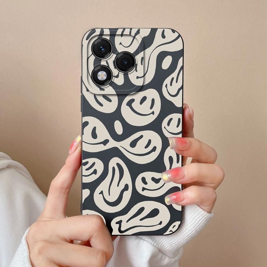 Phone Case For Huawei Honor X8 X6b 400 Lite X9c X7c X60 X5b X8c Fashionable Smiley Face Pattern Square Liquid Silicone Anti Slip Shell For Huawei Capa