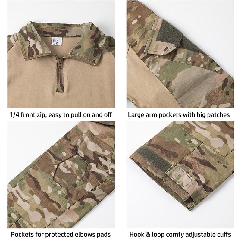 Herren Camouflage Tactical Shirt Langarm Combat T-Shirt Baumwolle Camo Uniform Shirts