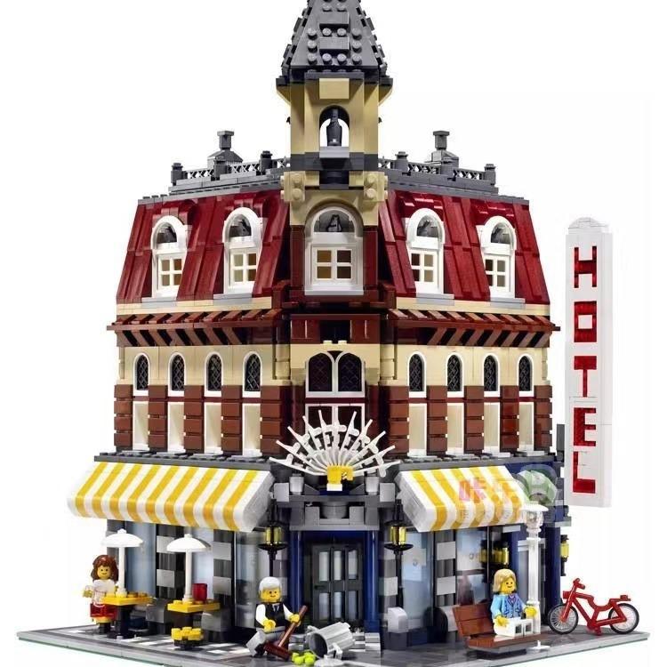 City Corner Kaffeehaus Architekturstil Straßenansicht Mikro-Bausteine für Kinder Bausteine