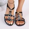 Women's Bohemian Style Sandals, Summer Colorful Woven Beaded Round Toe Comfort Flat Sandals