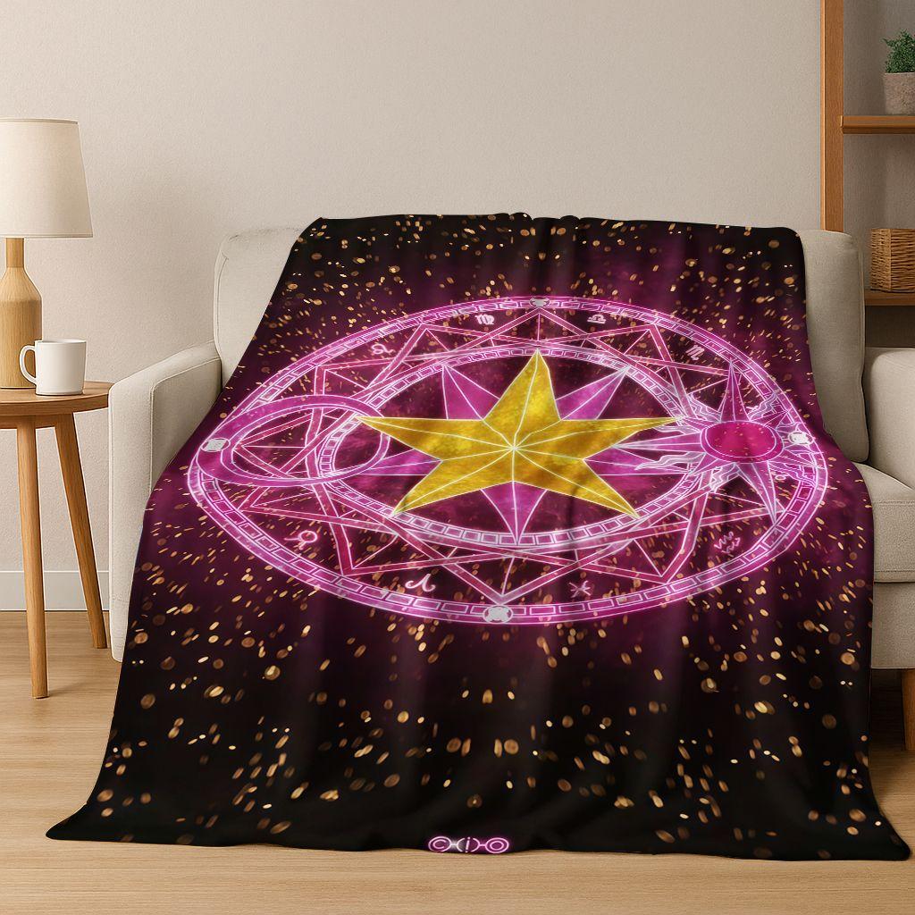 Cute Cartoon Card Captor Sakura Magic Girl Anime Art Flannel Blanket,Cozy Soft Throw Blanket for Home Bedroom Bed Sofa Cover Kid