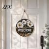 Hanging Sign with Hemp Rope Wooden Daisy Welcome for Front Door, Rustic Farmhouse Wall Decor Handmade House Rope, Wood Plaque Home Entrance