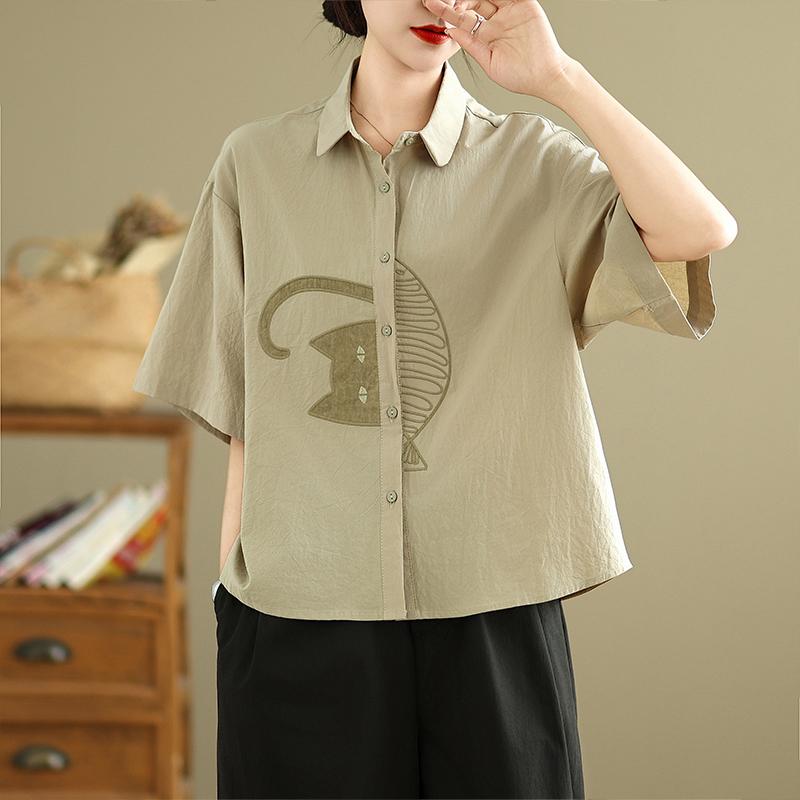 DIMANAF 2026 Women Plus Size New Summer Blouse Shirt Short Sleeve Casual Loose Lady Tops Shirts Cotton Button