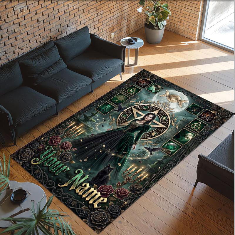 Witchcraft Theme Crystal Velvet Rug Personalized Custom Name Text Soft Floor Mat Home Decor