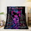 A pink butterfly and silhouettes with heartfelt text on a cosmic background. for all seasons blanket lunch break throw gift