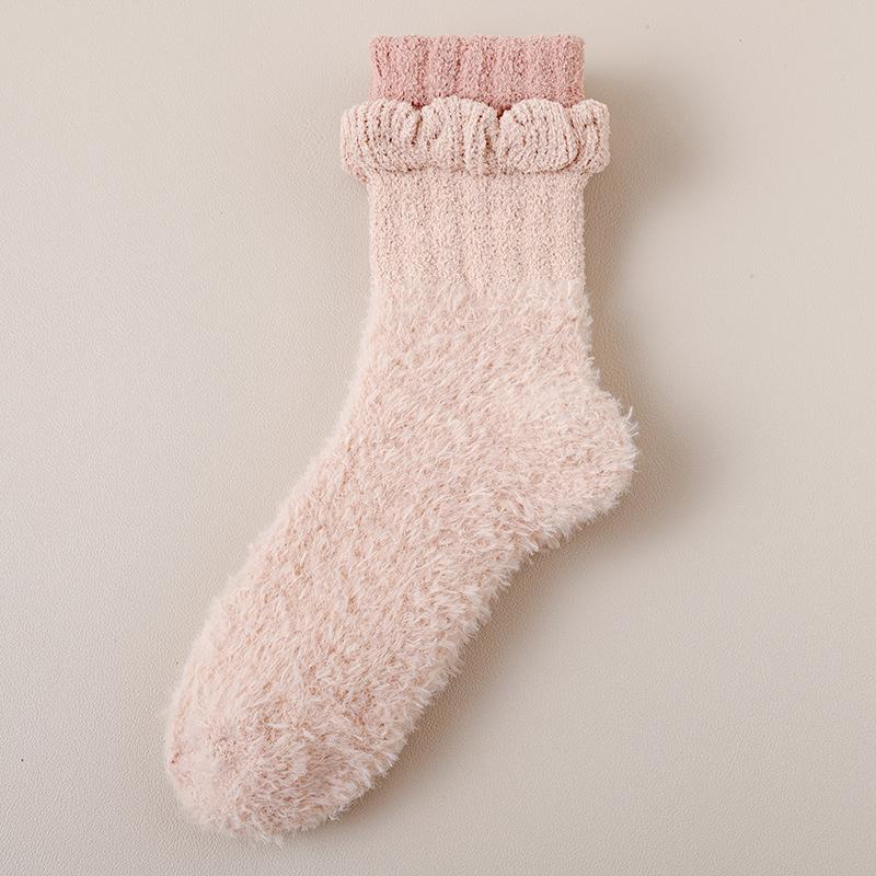 Chaussettes Femme Épaisses Chaudes Flanc Corail Mi-mollet Chaussettes de Sol Chaussettes en Fourrure