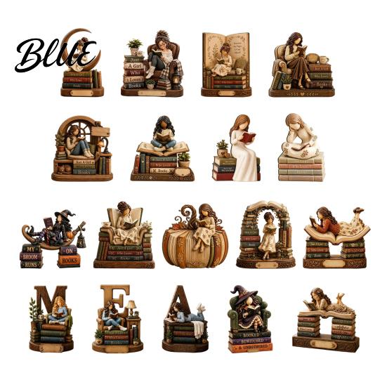 Bookish Gifts for Women Wooden Reading Girl Figurine Book Lovers, Personalized Desktop Bookshelf Decor with Ornaments Stacked Design Home Library