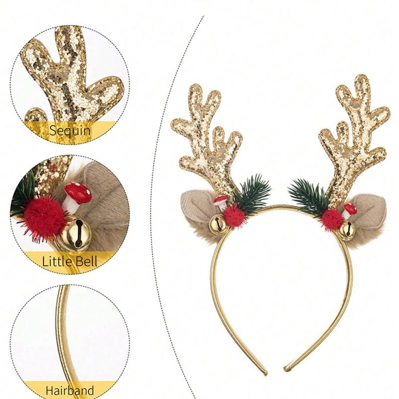 1pc Women Cute Deer Antler Headband, Polyester Christmas Party Hair Accessories Hair Hoop ,Christmas Decorations Home Holiday Essential