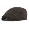 Newsboy Cap Men Winter Thick Warm Vintage Herringbone Casual Stripe Berets Flat Hat Peaked Cap Adjustable