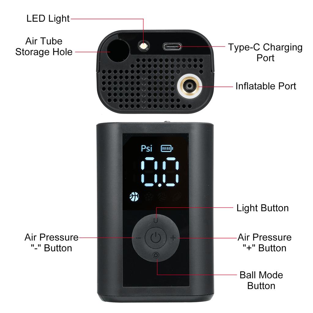 Ball Pump Electric Basketball Pump with LED Lightingk 015PSI Portable Ball Inflator with Ball